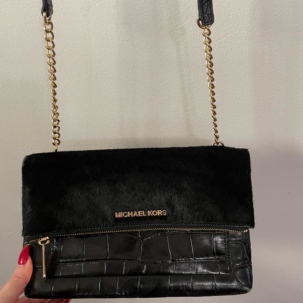Michael Kors adjustable calf hair envelope bag